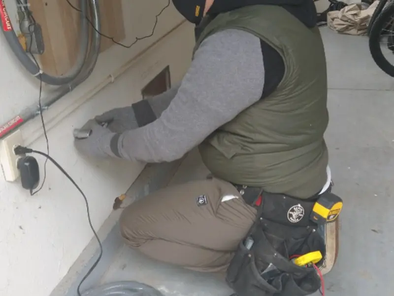 Electrician performing outlet wiring in a West Little River garage